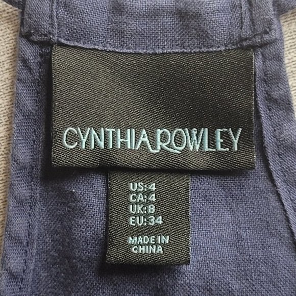 Cynthia Rowley Womens Linen Summer Dress 4 Halter Pockets Blue - Picture 13 of 15